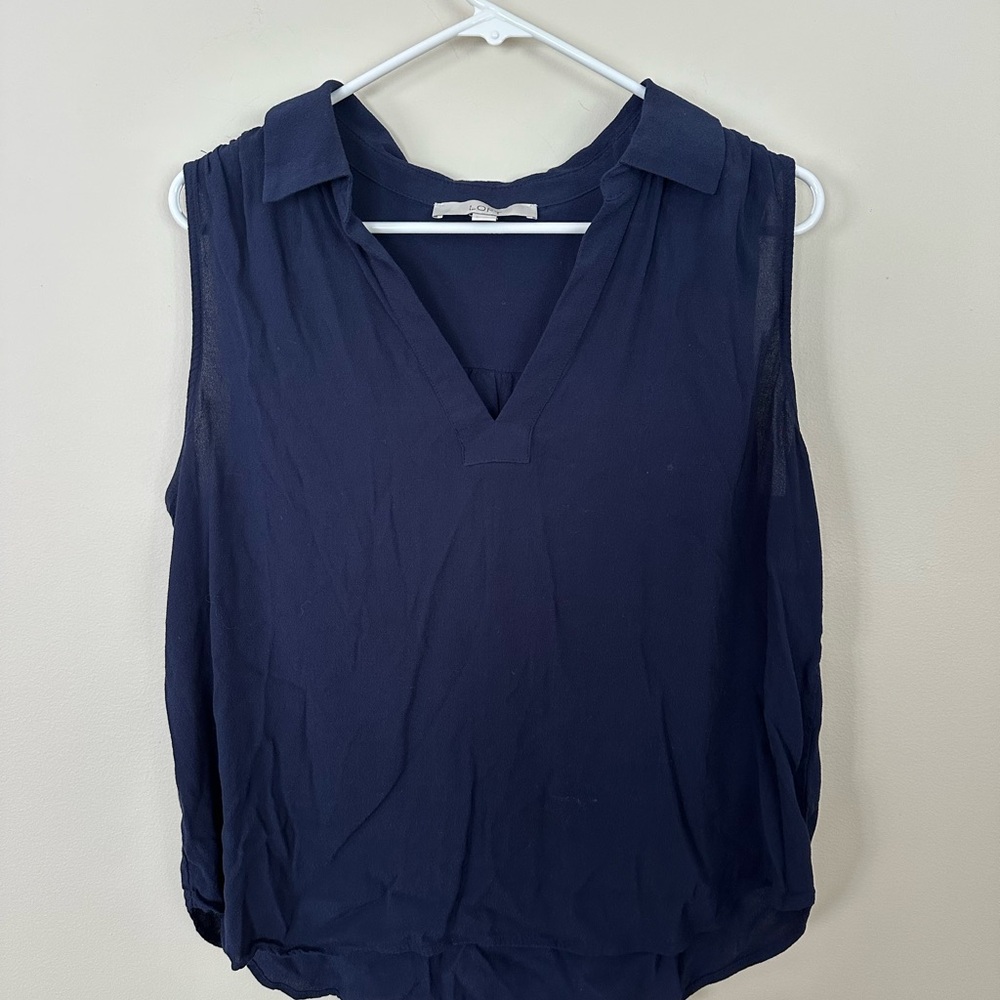 LOFT Navy V-Neck Sleeveless Blouse